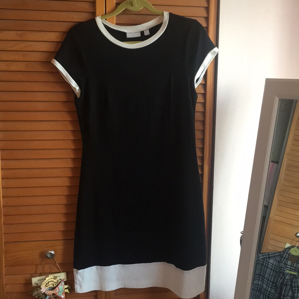 Everyday Black Cotton Dress with White Trim Detail